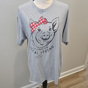 Gray Graphic Tee with Pig Design
